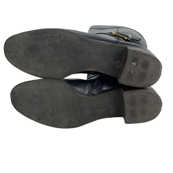 BANANA REPUBLIC BLACK LEATHER EQUESTRIAN STYLE KNEE HIGH BUCKLE ZIP UP BOOTS - Picture 7 of 13